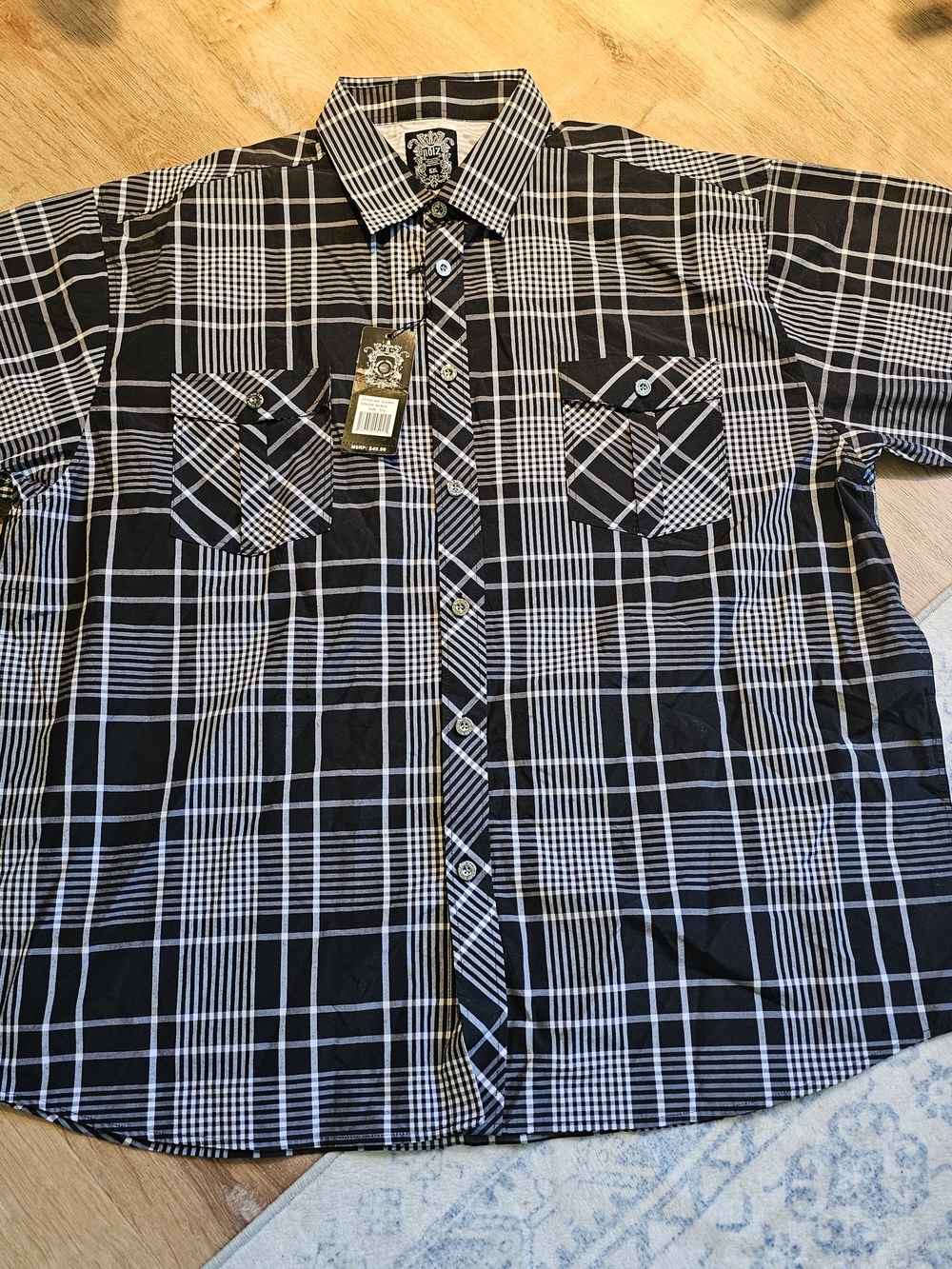 Men's Black & White Plaid Button-Down Shirt by Unknown Brand